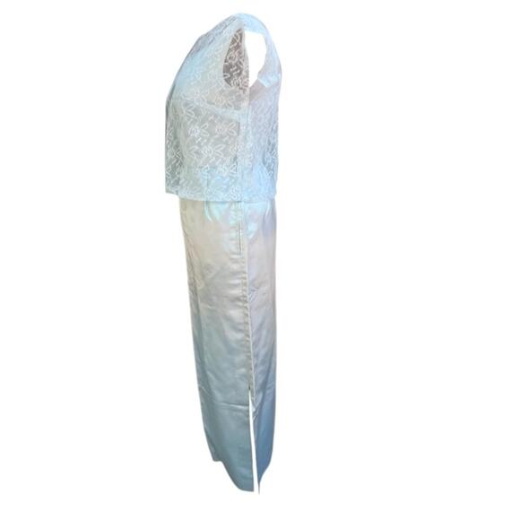 Vtg 60s Lace Top Satin Wiggle Coquette Romantic Maxi Dress Size XS Fairy Tale - Picture 2 of 8